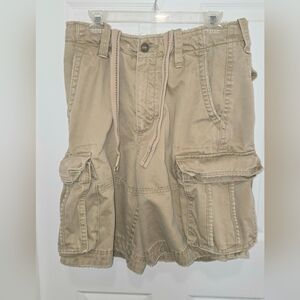 Abererombie & Fitch Cargo Shorts Sz 32 Khaki/Beige Heavy Adirondacks Frayed Hem